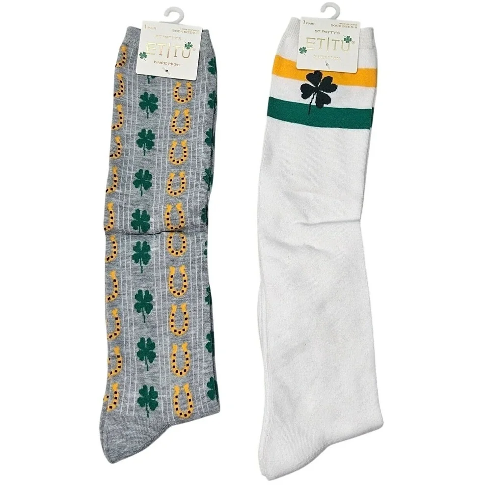 ET TU St Patricks Day Knee High Socks Women's 9‎ 11 Shamrock Horseshoe